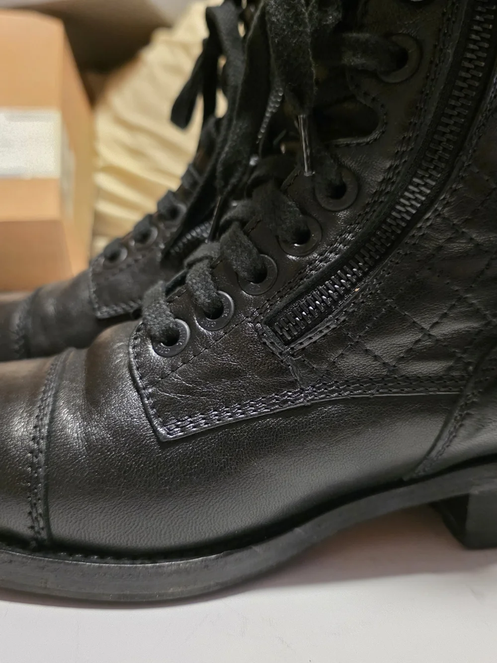 Chanel Black Lace-Up Combat Boots - Women